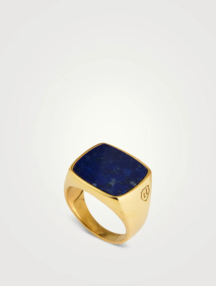 Gold Plated Signet Ring With Blue Lapis