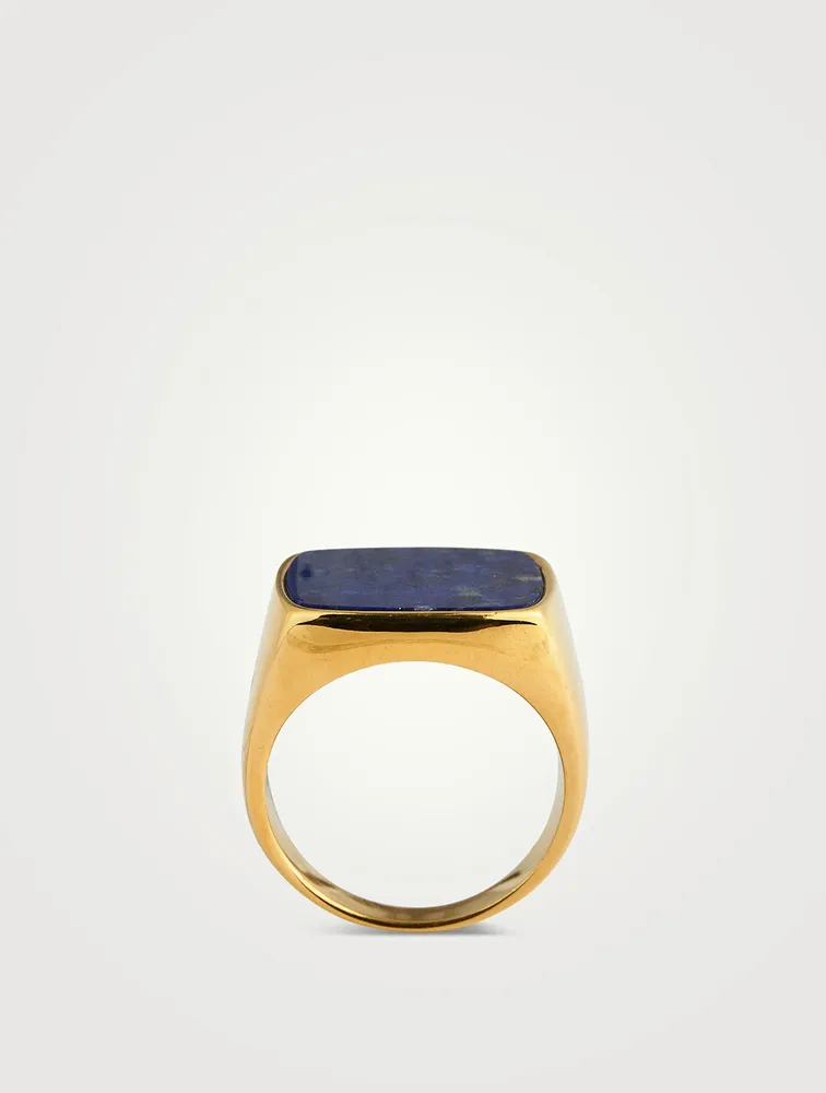 Gold Plated Signet Ring With Blue Lapis