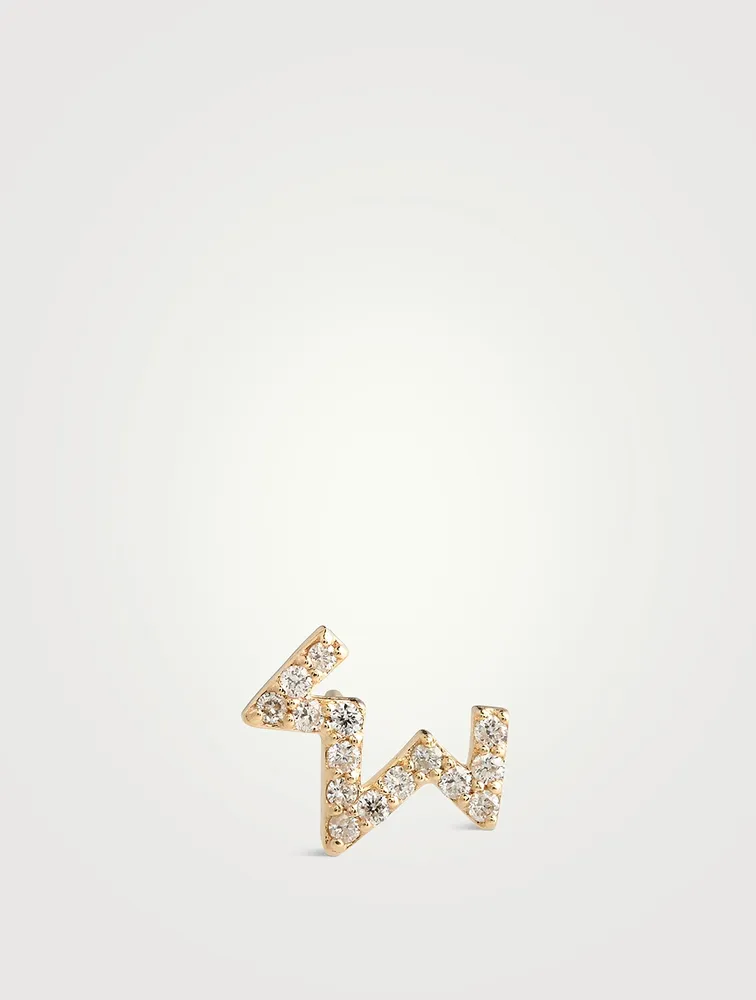 Aztec 14K Gold Zig Zag Left Stud Earring With Diamonds