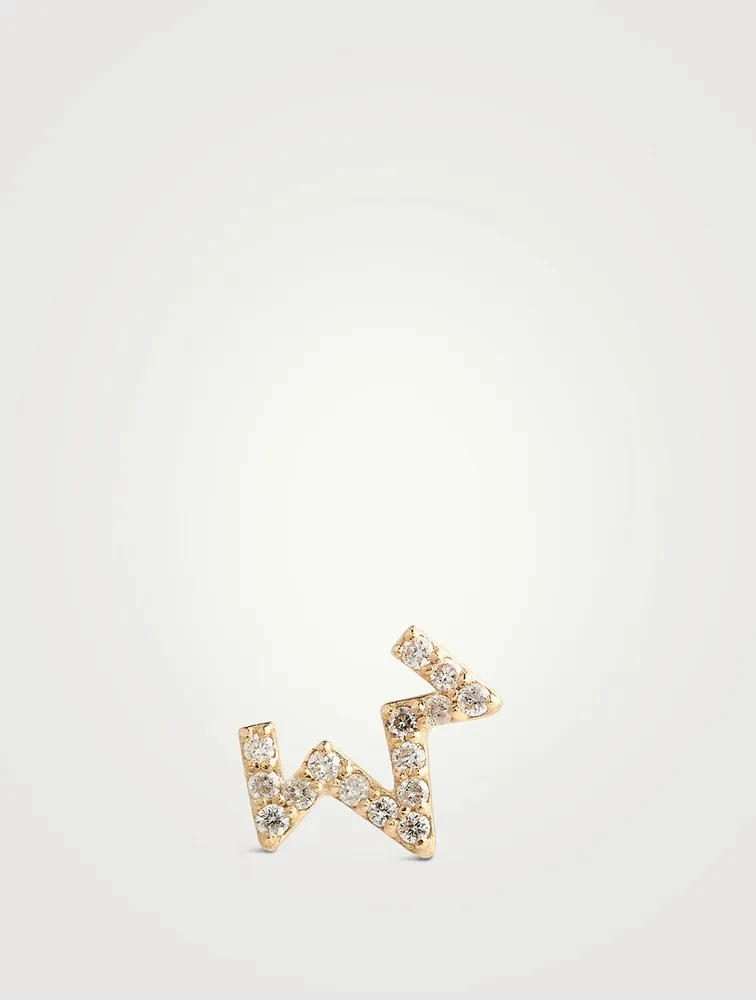 Aztec 14K Gold Zig Zag Right Stud Earring With Diamonds