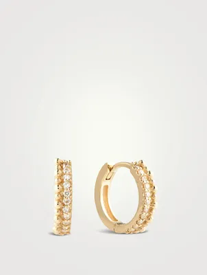 Dew Drop 14K Gold Double Huggie Hoop Earrings With Pavé Diamonds