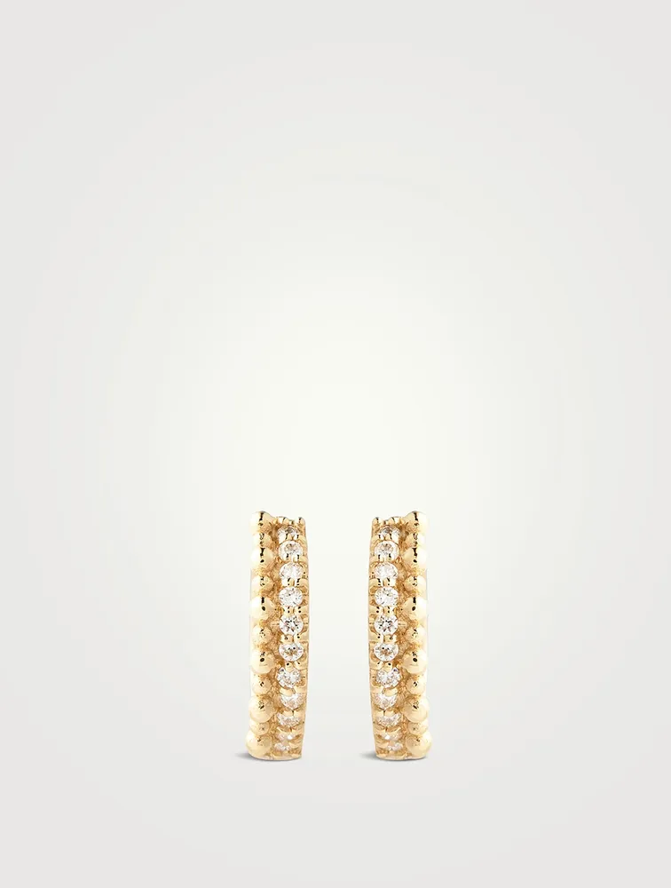 Dew Drop 14K Gold Double Huggie Hoop Earrings With Pavé Diamonds