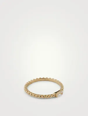 Dew Drop 14K Gold Baguette Stackable Ring With Topaz