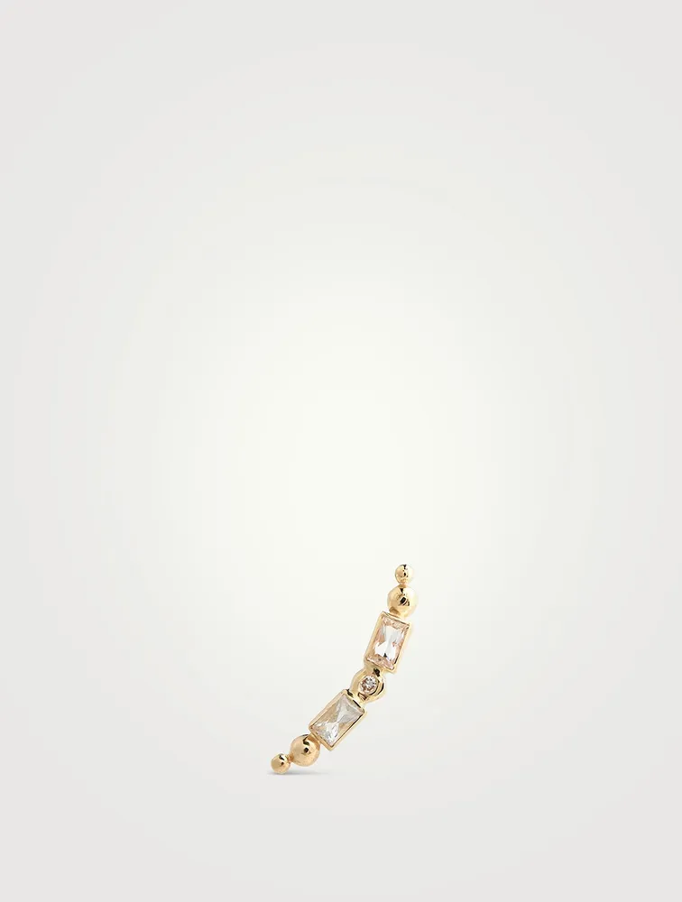 Mel Soldera 14K Gold Deco Left Ear Crawler With Diamonds And White Topaz