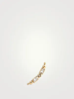 Mel Soldera 14K Gold Deco Right Ear Crawler With Diamonds And White Topaz