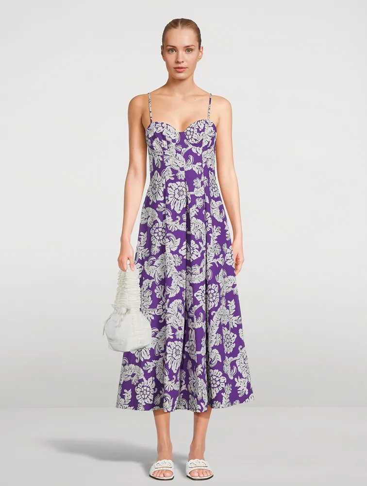 Verlaine Bustier Poplin Midi Dress Floral Print