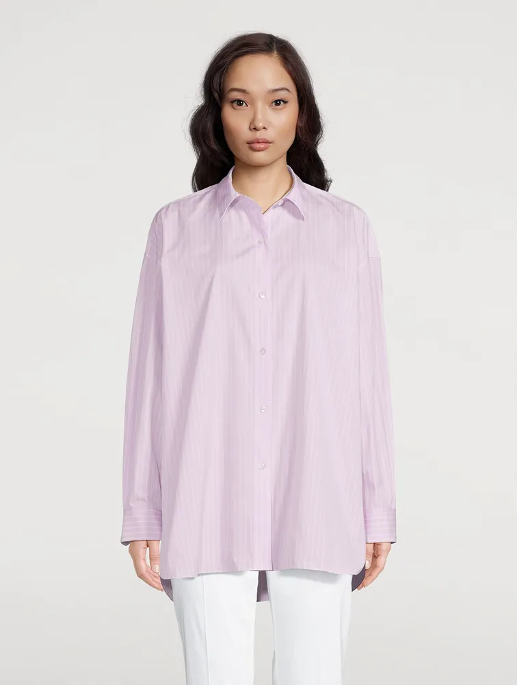 Oversized Cotton Shirt Stripe Print