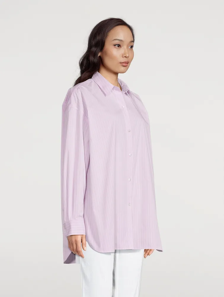 Oversized Cotton Shirt Stripe Print