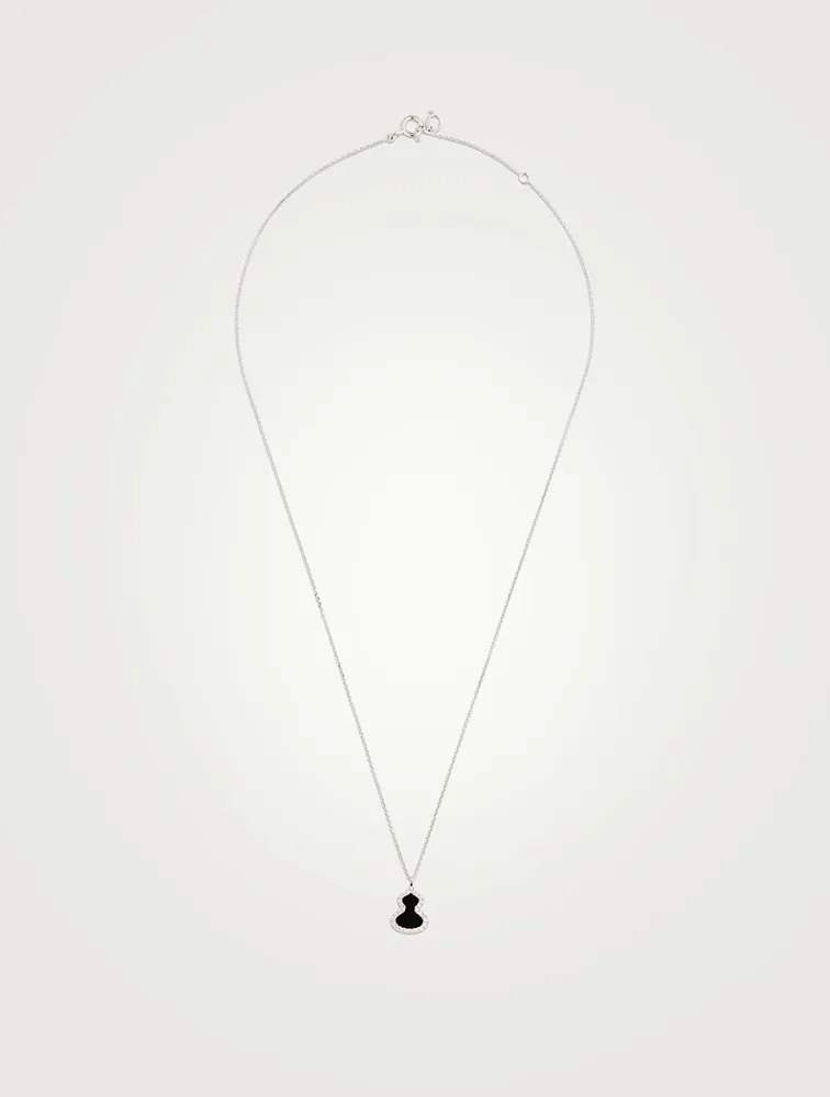 Petite Wulu 18K White Gold Necklace With Onyx And Diamonds