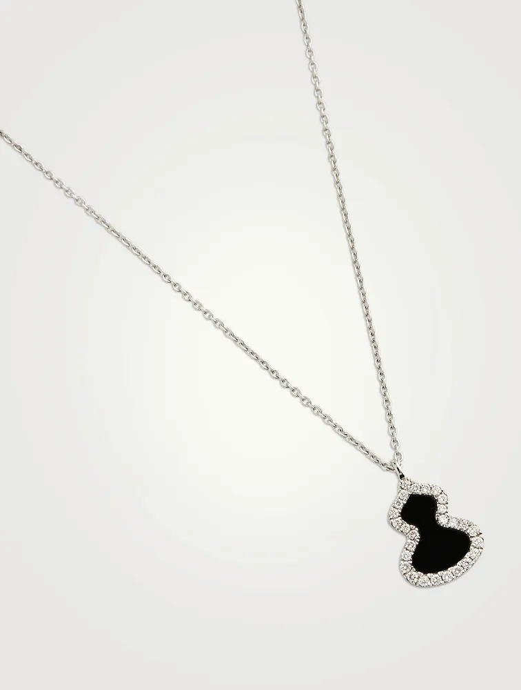 Petite Wulu 18K White Gold Necklace With Onyx And Diamonds