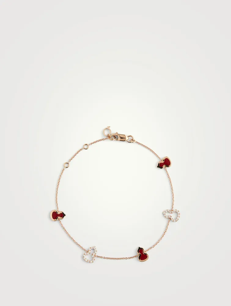 Wulu 18K Rose Gold Sautoir Bracelet With Red Enamel And Diamonds