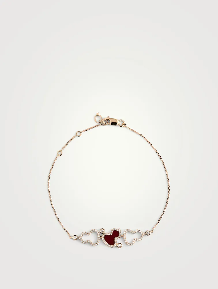 Wulu 18K Rose Gold Bracelet With Red Agate And Diamonds