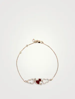 Wulu 18K Rose Gold Bracelet With Red Agate And Diamonds