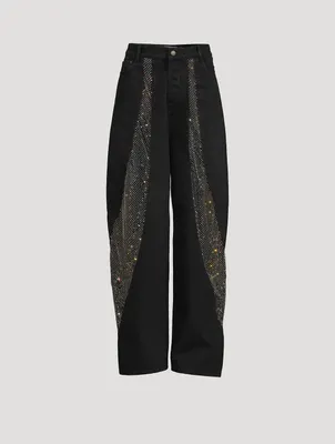 Lady Ray Around Crystal-Embellished Wide-Leg Jeans