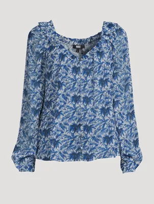 Myla Silk Blouse Palm Toile Print