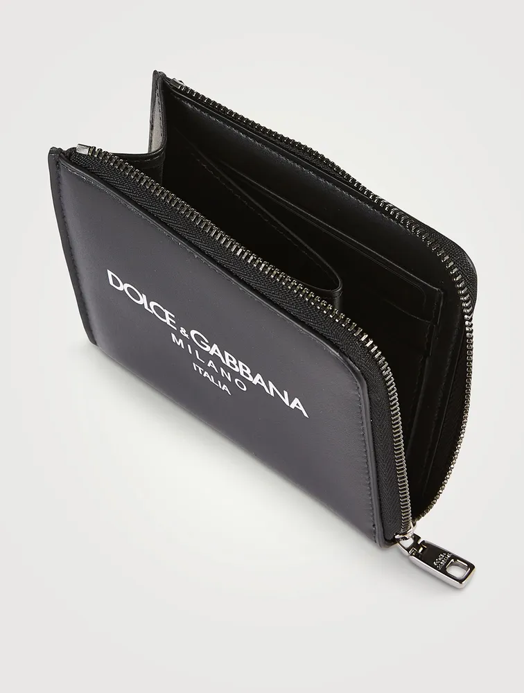 Leather Zip-Around Wallet With Logo