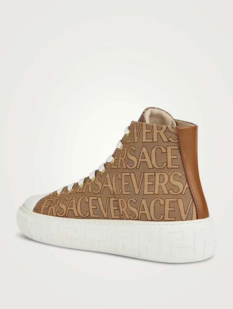 Greca Canvas High-Top Sneakers Versace Allover Print