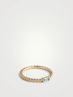 Dew Drop 14K Gold Baguette Stackable Ring With Blue Topaz