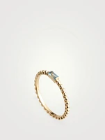 Dew Drop 14K Gold Baguette Stackable Ring With Blue Topaz