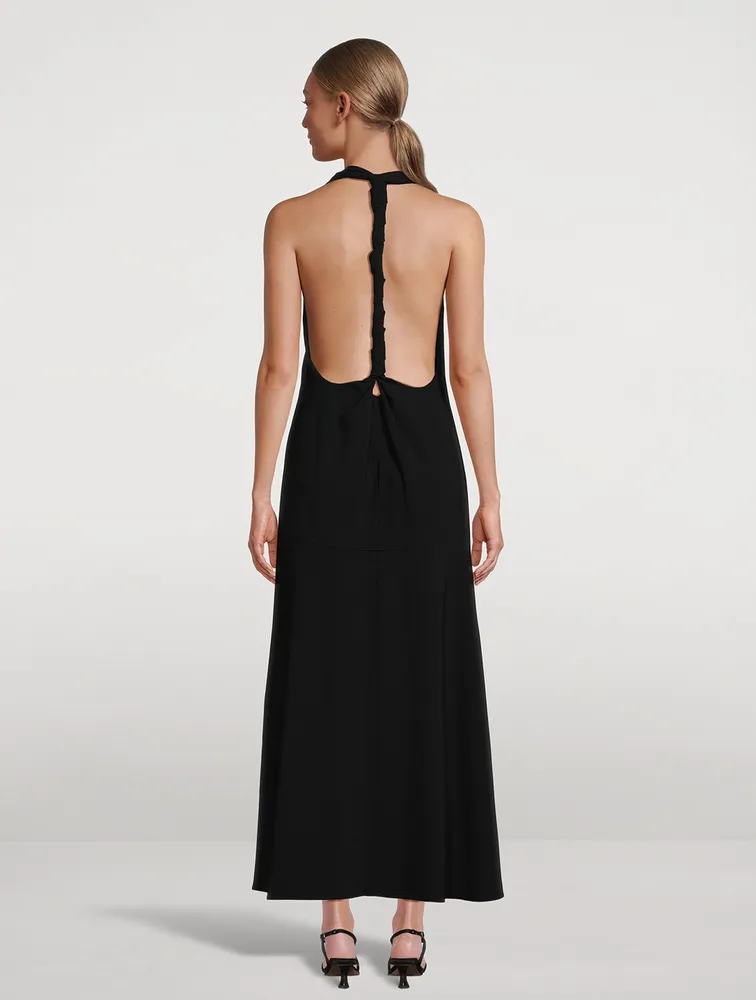 Matte Viscose Crepe Twist Back Long Dress