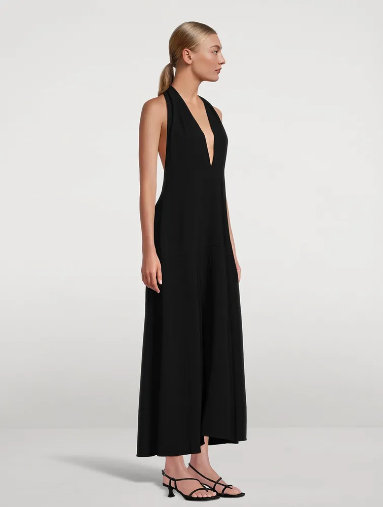 Matte Viscose Crepe Twist Back Long Dress