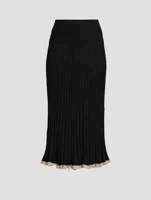 Silk Cashmere Pleated Midi Skirt