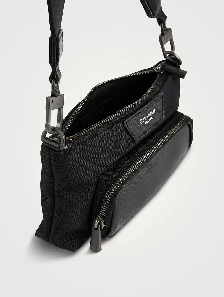 Recycled Twill And Evoluzione Leather Crossbody Bag