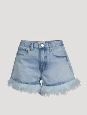 Le Super High Feather-Trimmed Denim Shorts