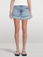 Le Super High Feather-Trimmed Denim Shorts