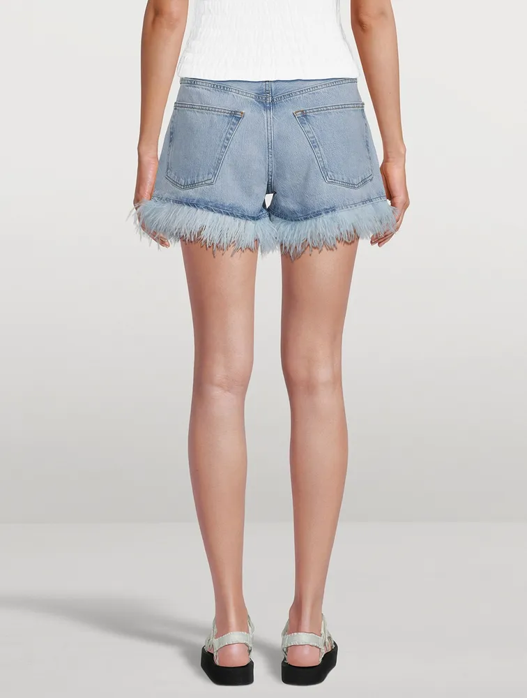 Le Super High Feather-Trimmed Denim Shorts