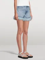 Le Super High Feather-Trimmed Denim Shorts