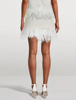 Feather-Trimmed Crochet Mini Skirt