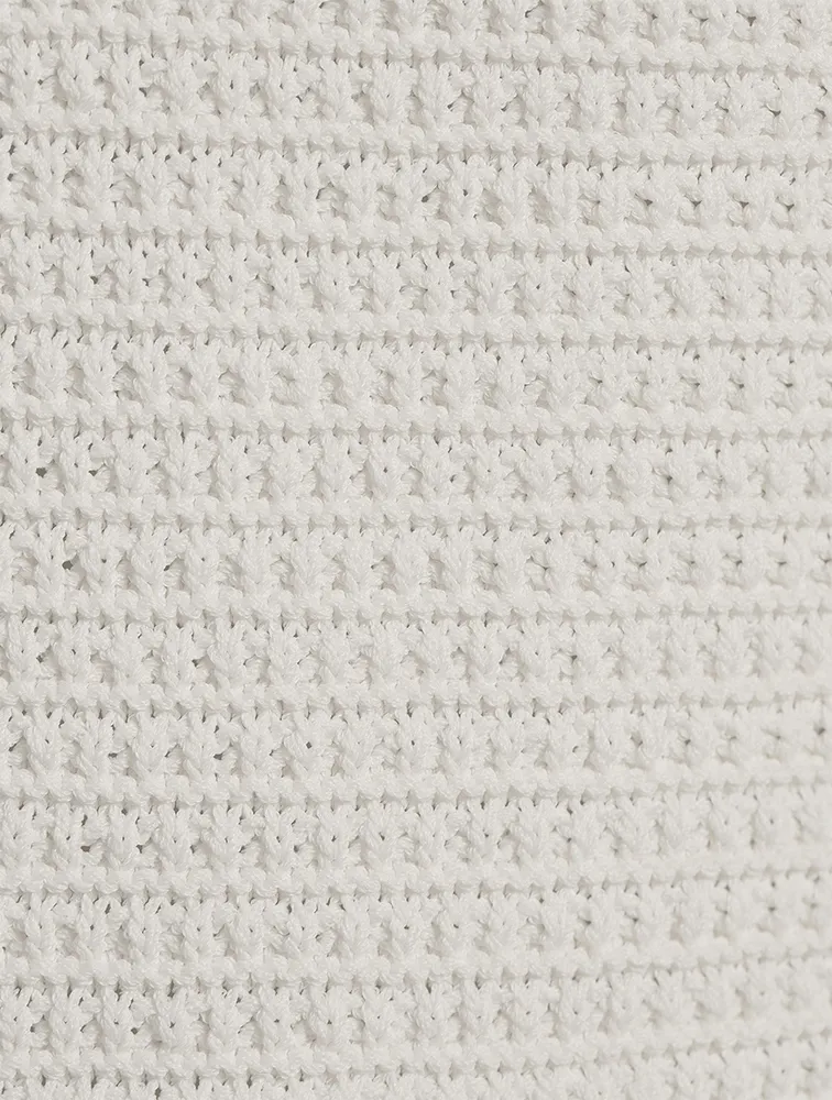 Feather-Trimmed Crochet Mini Skirt