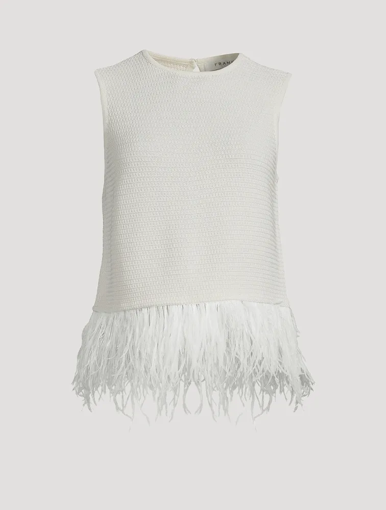 Feather-Trimmed Crochet Top