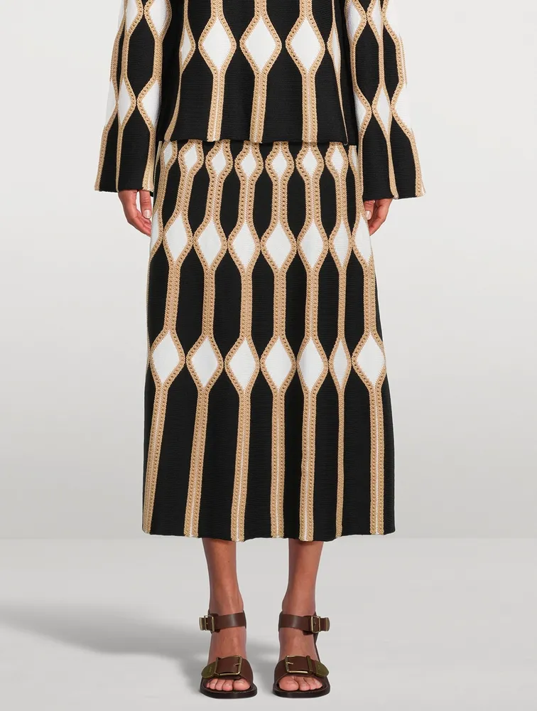 Renaissance Intarsia Knit Midi Skirt