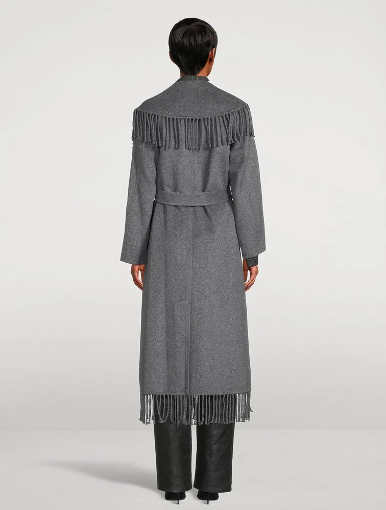 Carrie Fringe-Trimmed Belted Coat