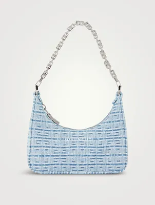 Mini Moon Cut Out Embossed Denim Shoulder Bag With Chain