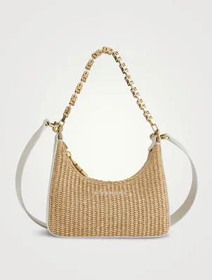 Mini Moon Cut Out Raffia Shoulder Bag With Chain