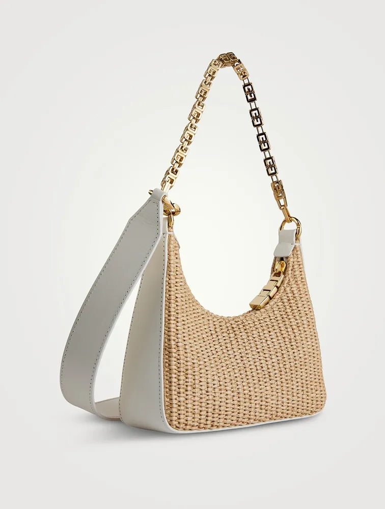 Mini Moon Cut Out Raffia Shoulder Bag With Chain