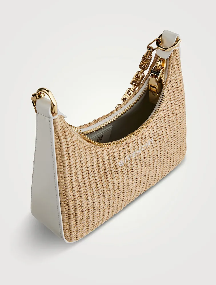 Mini Moon Cut Out Raffia Shoulder Bag With Chain