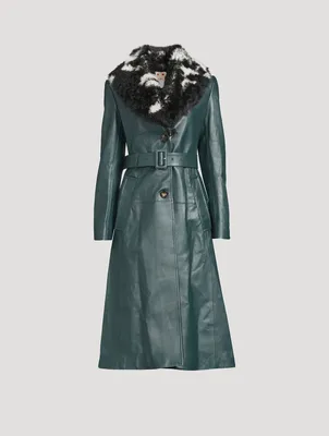 Shearling-Trimmed Leather Trench Coat