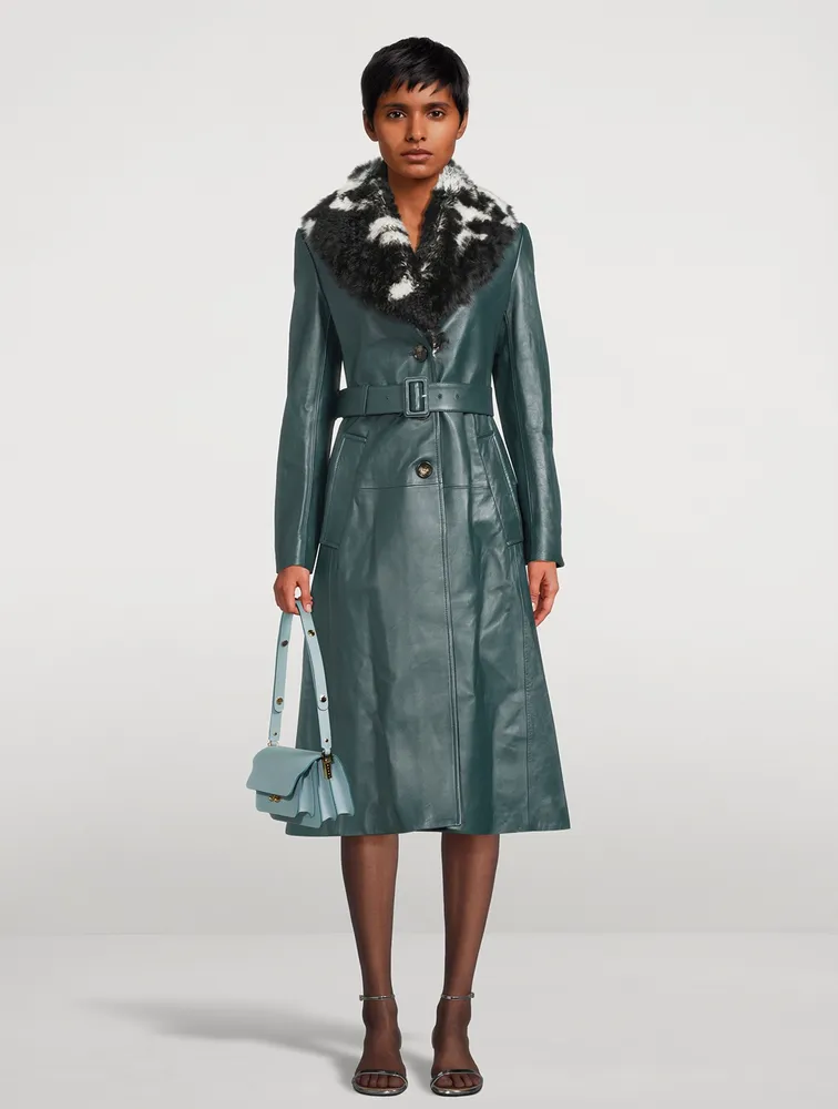 Shearling-Trimmed Leather Trench Coat