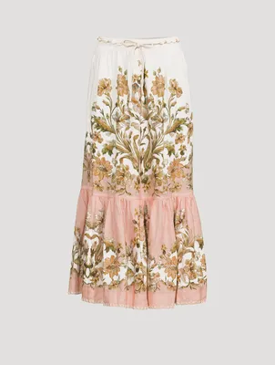 Chintz Tiered Midi Skirt Floral Print