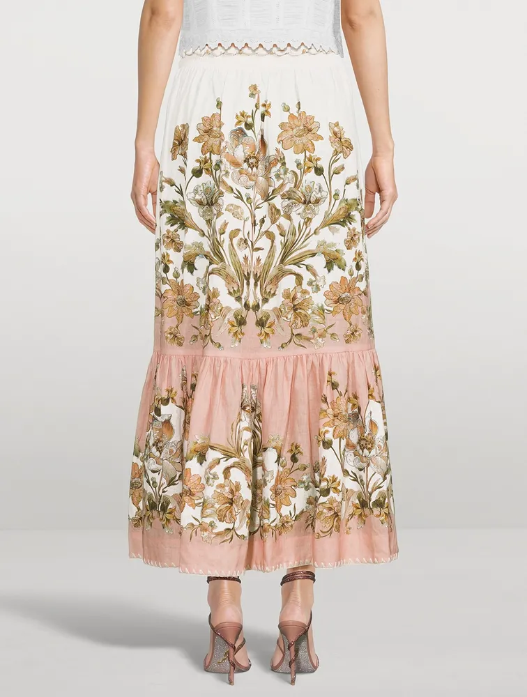 Chintz Tiered Midi Skirt Floral Print