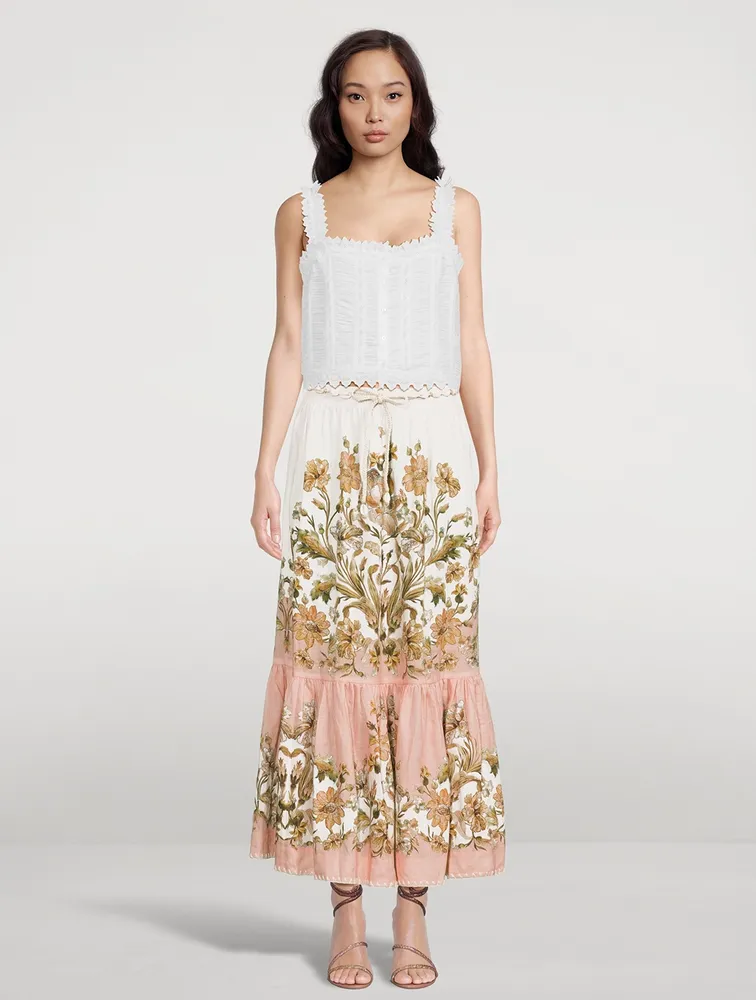 Chintz Tiered Midi Skirt Floral Print
