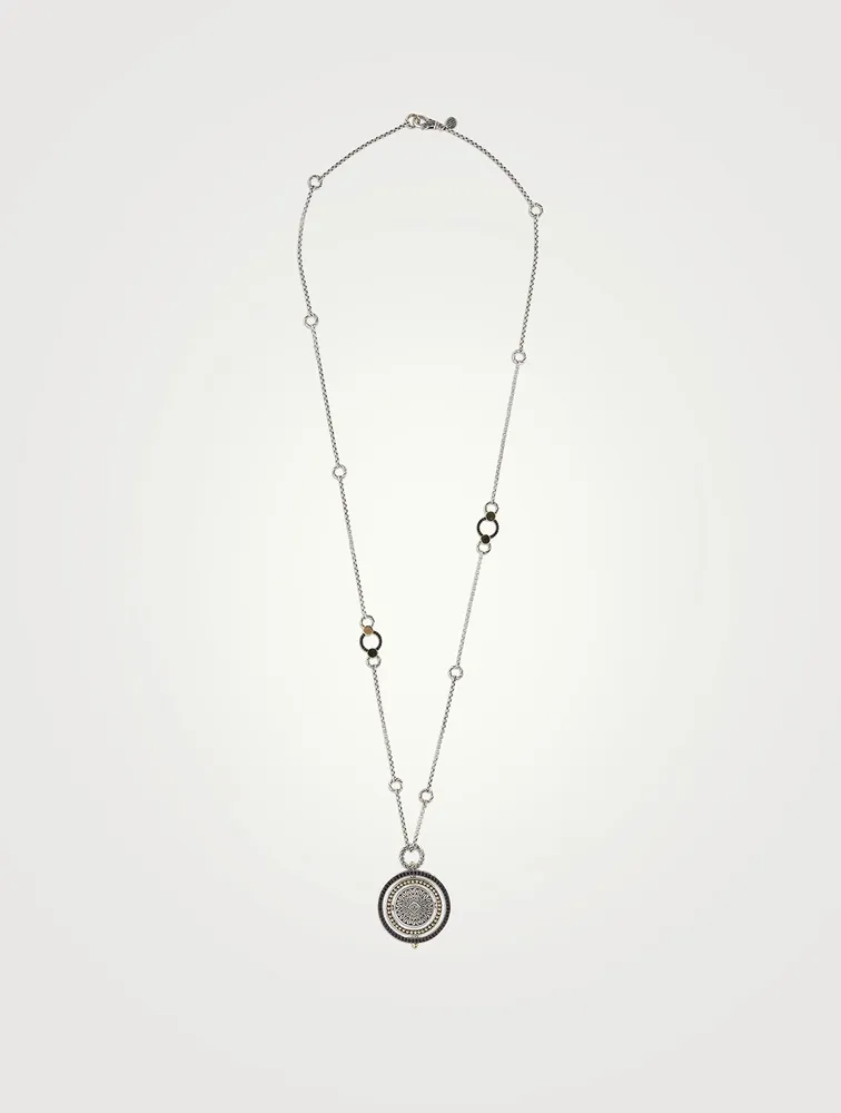 Moon Door Silver Pendant Necklace With Pavé Black Sapphire