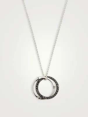 Bamboo Silver Interlinking Pendant Necklace With Black Sapphire