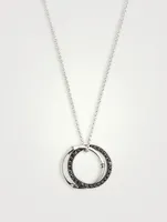 Bamboo Silver Interlinking Pendant Necklace With Black Sapphire