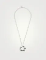 Bamboo Silver Interlinking Pendant Necklace With Black Sapphire