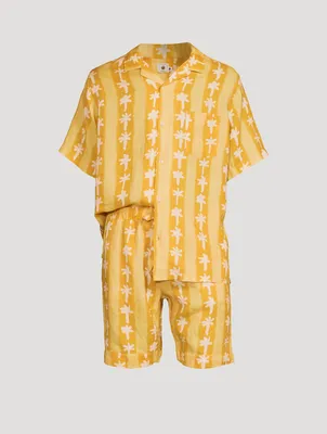 Linen Cuban Pajama Set Palm Stripe